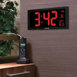 AcuRite 18 in. Large LED Clock with Indoor Temperature -Everbilt Sales Store acurite home weather stations 75100ma1 76 1000