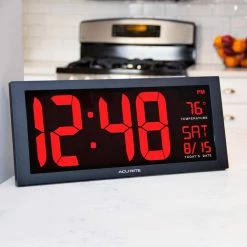 AcuRite 14.5 in. Large LED Clock with Indoor Temperature -Everbilt Sales Store acurite home weather stations 75127a1 4f 1000