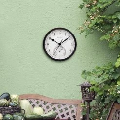 AcuRite 9.25 in. Black Wall Clock with Analog Thermometer -Everbilt Sales Store acurite outdoor clocks 01400hda2 40 1000