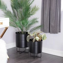 CosmoLiving by Cosmopolitan 12 In. x 16 In. Black Metal Modern Planter (Set of 2) -Everbilt Sales Store black cosmoliving by cosmopolitan plant pots 040136 31 1000