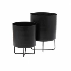 CosmoLiving by Cosmopolitan 12 In. x 16 In. Black Metal Modern Planter (Set of 2) -Everbilt Sales Store black cosmoliving by cosmopolitan plant pots 040136 4f 1000