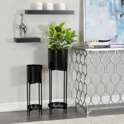 CosmoLiving by Cosmopolitan 9 In. x 24 In. Black Metal Modern Planter (Set of 2) -Everbilt Sales Store black cosmoliving by cosmopolitan plant pots 040583 31 1000