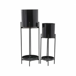 CosmoLiving by Cosmopolitan 9 In. x 24 In. Black Metal Modern Planter (Set of 2)