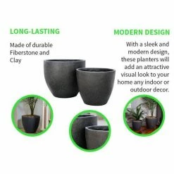 Xbrand 14 in. Tall and 12 in. Tall Black Modern Nested Round Flower Concrete Pot Planter (Set of 2 Different Sizes) -Everbilt Sales Store black xbrand plant pots pl1515bk 1f 1000