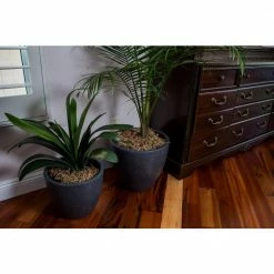 Xbrand 14 in. Tall and 12 in. Tall Black Modern Nested Round Flower Concrete Pot Planter (Set of 2 Different Sizes) -Everbilt Sales Store black xbrand plant pots pl1515bk 44 1000