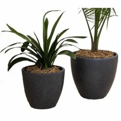 Xbrand 14 in. Tall and 12 in. Tall Black Modern Nested Round Flower Concrete Pot Planter (Set of 2 Different Sizes)