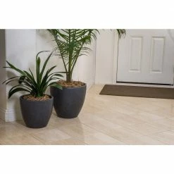 Xbrand 14 in. Tall and 12 in. Tall Black Modern Nested Round Flower Concrete Pot Planter (Set of 2 Different Sizes) -Everbilt Sales Store black xbrand plant pots pl1515bk d4 1000