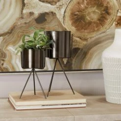 CosmoLiving by Cosmopolitan 12 in. x 5 in. Dark Gray Iron Contemporary Planter (Set of 2) -Everbilt Sales Store dark grey cosmoliving by cosmopolitan plant pots 040287 31 1000