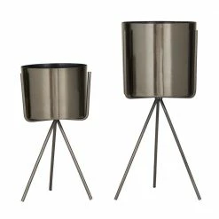 CosmoLiving by Cosmopolitan 12 in. x 5 in. Dark Gray Iron Contemporary Planter (Set of 2) -Everbilt Sales Store dark grey cosmoliving by cosmopolitan plant pots 040287 40 1000