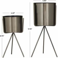 CosmoLiving by Cosmopolitan 12 in. x 5 in. Dark Gray Iron Contemporary Planter (Set of 2) -Everbilt Sales Store dark grey cosmoliving by cosmopolitan plant pots 040287 76 1000