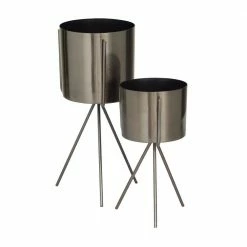 CosmoLiving by Cosmopolitan 12 in. x 5 in. Dark Gray Iron Contemporary Planter (Set of 2) -Everbilt Sales Store dark grey cosmoliving by cosmopolitan plant pots 040287 77 1000
