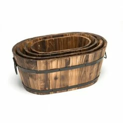 Devault Enterprises DeVault Wooden Oval Planter (Set of 4) -Everbilt Sales Store darkened wood light and dark brown devault enterprises plant pots devbp214 c3 1000