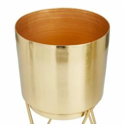 CosmoLiving by Cosmopolitan 12 in. x 6 in. Gold Metal Modern Planter (Set of 2) -Everbilt Sales Store gold cosmoliving by cosmopolitan plant pots 040010 44 1000