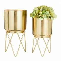 CosmoLiving by Cosmopolitan 12 in. x 6 in. Gold Metal Modern Planter (Set of 2)