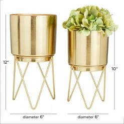 CosmoLiving by Cosmopolitan 12 in. x 6 in. Gold Metal Modern Planter (Set of 2) -Everbilt Sales Store gold cosmoliving by cosmopolitan plant pots 040010 76 1000