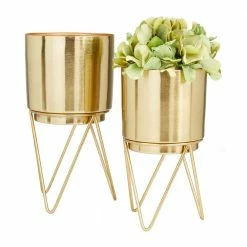 CosmoLiving by Cosmopolitan 12 in. x 6 in. Gold Metal Modern Planter (Set of 2) -Everbilt Sales Store gold cosmoliving by cosmopolitan plant pots 040010 c3 1000