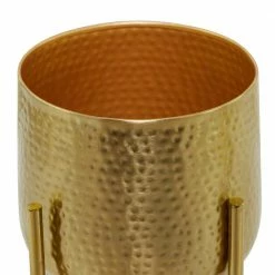 CosmoLiving by Cosmopolitan 10 in. x 17 in. Gold Metal Deep Recessed Dome Planter with Removable Stand (Set of 2) -Everbilt Sales Store gold cosmoliving by cosmopolitan plant pots 040457 1f 1000