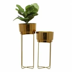 CosmoLiving by Cosmopolitan 31 In. x 12 In. Gold Metal Contemporary Planter (Set of 2) -Everbilt Sales Store gold cosmoliving by cosmopolitan plant pots 040594 1f 1000