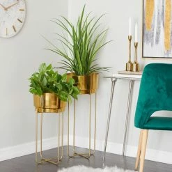 CosmoLiving by Cosmopolitan 31 In. x 12 In. Gold Metal Contemporary Planter (Set of 2) -Everbilt Sales Store gold cosmoliving by cosmopolitan plant pots 040594 31 1000