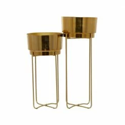 CosmoLiving by Cosmopolitan 31 In. x 12 In. Gold Metal Contemporary Planter (Set of 2) -Everbilt Sales Store gold cosmoliving by cosmopolitan plant pots 040594 4f 1000