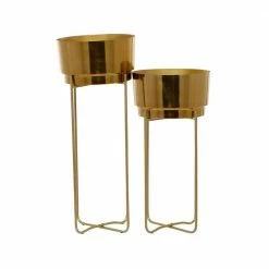 CosmoLiving by Cosmopolitan 31 In. x 12 In. Gold Metal Contemporary Planter (Set of 2)
