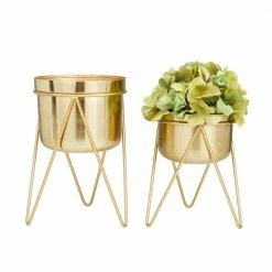 CosmoLiving by Cosmopolitan 10 in. x 7 in. Gold Metal Modern Planter (Set of 2)