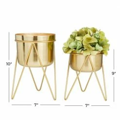 CosmoLiving by Cosmopolitan 10 in. x 7 in. Gold Metal Modern Planter (Set of 2) -Everbilt Sales Store gold cosmoliving by cosmopolitan plant pots 040776 76 1000