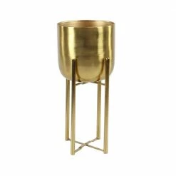 CosmoLiving by Cosmopolitan 22in. Large Gold Metal Indoor Outdoor Dome Planter with Removable Stand (2- Pack)