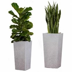 Xbrand 29 in. Tall and 24 in. Tall Grey Modern Nested Square Flower Concrete Pot Planter (Set of 2 Different Sizes)