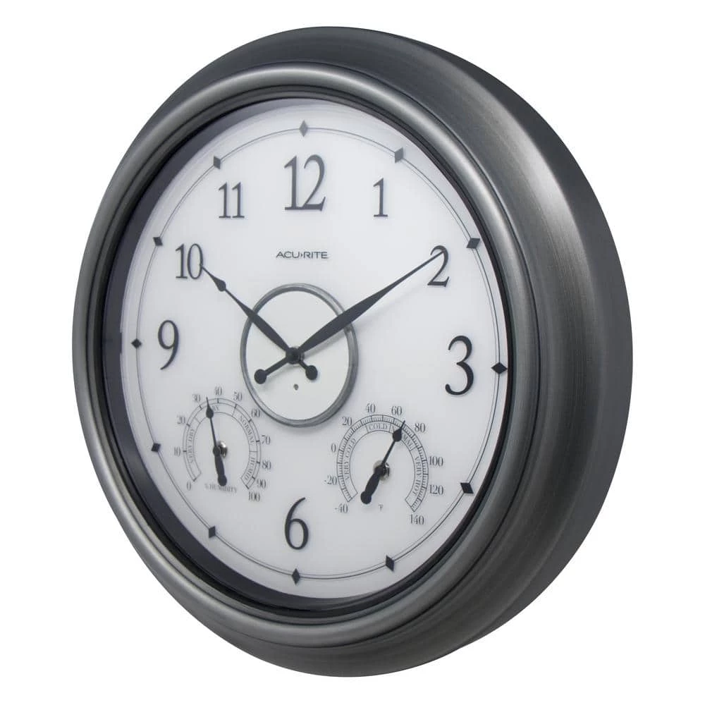 AcuRite 18 in. Pewter LED Illuminated Outdoor Wall Clock with Thermometer and Hygrometer 2 AcuRite 18 in. Pewter LED Illuminated Outdoor Wall Clock with Thermometer and Hygrometer - Image 2