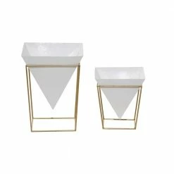 CosmoLiving by Cosmopolitan 11 in. White Metal Contemporary Planter (2-Pack)