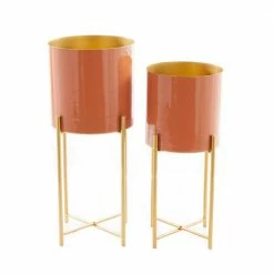 CosmoLiving by Cosmopolitan 12 In. x 24 In. Orange Metal Contemporary Planter (Set of 2)