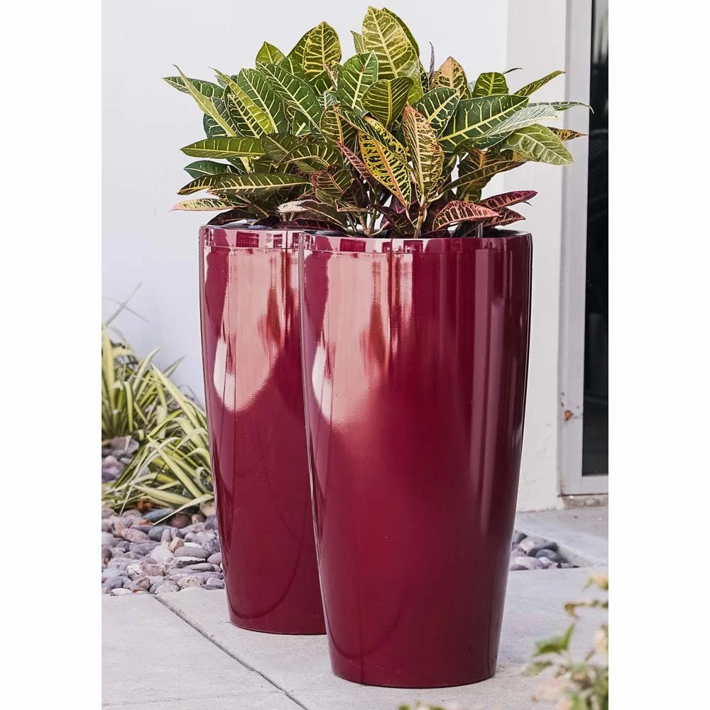 XBRAND 30 in. Tall Red Plastic Nested Self Watering Indoor/Outdoor Tall Round Planter Pot (Set of 2) 2 XBRAND 30 in. Tall Red Plastic Nested Self Watering Indoor/Outdoor Tall Round Planter Pot (Set of 2) - Image 2