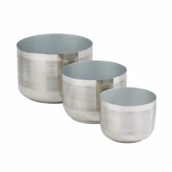 CosmoLiving by Cosmopolitan 9 In. x 12 In. Silver Metal Modern Planter (Set of 3) -Everbilt Sales Store silver cosmoliving by cosmopolitan plant pots 040256 4f 1000