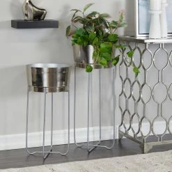 CosmoLiving by Cosmopolitan Cosmo Living by Cosmopolitan 31 in. x 12 in. Silver Metal Contemporary Planter ( Set of 2) -Everbilt Sales Store silver cosmoliving by cosmopolitan plant pots 040723 31 1000