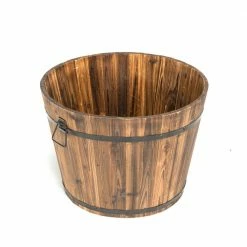 Devault Enterprises 23 in. Dia x 17 in. H Brown Wooden Large Round Whiskey Barrel Planter