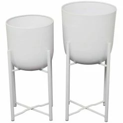 CosmoLiving by Cosmopolitan 22 in. x 20 in. White Metal Modern Planter (Set of 2)