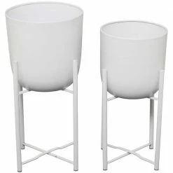 CosmoLiving by Cosmopolitan 22 in. x 20 in. White Metal Modern Planter (Set of 2) -Everbilt Sales Store white cosmoliving by cosmopolitan plant pots 042813 66 1000
