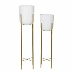 CosmoLiving by Cosmopolitan 46 in. x 13 in. White Metal Glam Planter (Set of 2)