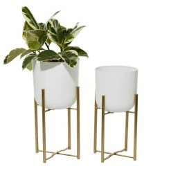 CosmoLiving by Cosmopolitan 22 in. x 10 in. White Metal Glam Planter (Set of 2)