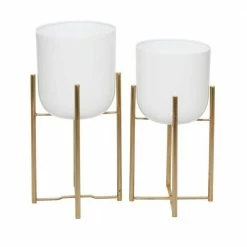 CosmoLiving by Cosmopolitan 22 in. x 10 in. White Metal Glam Planter (Set of 2) -Everbilt Sales Store white cosmoliving by cosmopolitan plant pots 51967 66 1000