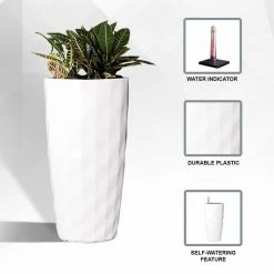 Xbrand 30 in. Tall White Plastic Nested Self Watering Indoor/Outdoor Diamond Look Round Planter Pot (Set of 2) 20 Xbrand 30 in. Tall White Plastic Nested Self Watering Indoor/Outdoor Diamond Look Round Planter Pot (Set of 2) -Everbilt Sales Store white xbrand plant pots pl3554wt 4f 1000