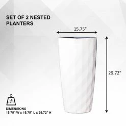 Xbrand 30 in. Tall White Plastic Nested Self Watering Indoor/Outdoor Diamond Look Round Planter Pot (Set of 2) 19 Xbrand 30 in. Tall White Plastic Nested Self Watering Indoor/Outdoor Diamond Look Round Planter Pot (Set of 2) -Everbilt Sales Store white xbrand plant pots pl3554wt c3 1000
