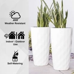 Xbrand 30 in. Tall White Plastic Nested Self Watering Indoor/Outdoor Diamond Look Round Planter Pot (Set of 2) 23 Xbrand 30 in. Tall White Plastic Nested Self Watering Indoor/Outdoor Diamond Look Round Planter Pot (Set of 2) -Everbilt Sales Store white xbrand plant pots pl3554wt fa 1000