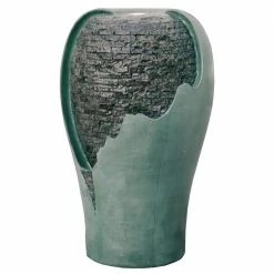 XBRAND 25 in. Tall Turquoise Modern Round Broken Egg Shell Indoor/Outdoor Decor Water Fountain with LED Light