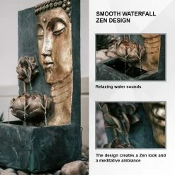 XBRAND 30 in. Tal, Bronze and Natural Grey Cascading Lotus Buddha Face Indoor Outdoor Zen Water Fountain with LED Light 13 XBRAND 30 in. Tal, Bronze and Natural Grey Cascading Lotus Buddha Face Indoor Outdoor Zen Water Fountain with LED Light -Everbilt Sales Store xbrand freestanding fountains cr3012bdftna 1d 1000