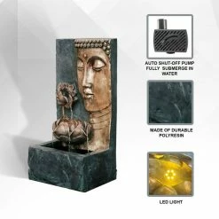 XBRAND 30 in. Tal, Bronze and Natural Grey Cascading Lotus Buddha Face Indoor Outdoor Zen Water Fountain with LED Light 16 XBRAND 30 in. Tal, Bronze and Natural Grey Cascading Lotus Buddha Face Indoor Outdoor Zen Water Fountain with LED Light -Everbilt Sales Store xbrand freestanding fountains cr3012bdftna 1f 1000