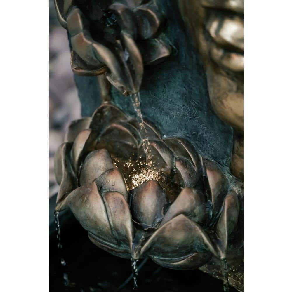 XBRAND 30 in. Tal, Bronze and Natural Grey Cascading Lotus Buddha Face Indoor Outdoor Zen Water Fountain with LED Light 11 XBRAND 30 in. Tal, Bronze and Natural Grey Cascading Lotus Buddha Face Indoor Outdoor Zen Water Fountain with LED Light - Image 11