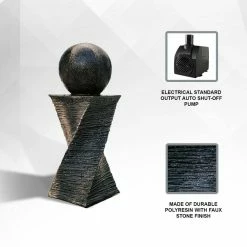 XBRAND 30 in. Tall Modern Curved Swirl Sphere Indoor Outdoor Decor Water Fountain in Black -Everbilt Sales Store xbrand freestanding fountains cr3012ftbk 44 1000
