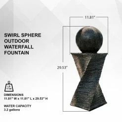 XBRAND 30 in. Tall Modern Curved Swirl Sphere Indoor Outdoor Decor Water Fountain in Black -Everbilt Sales Store xbrand freestanding fountains cr3012ftbk 4f 1000